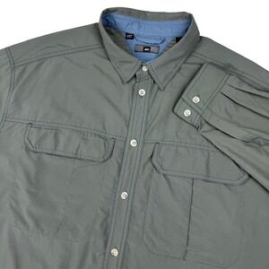 REI Shirt Mens UPF 50+ Sz XL Button Up Long Sleeve Vented Nylon Green Outdoors